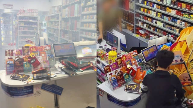 贵阳一男子骑车失控冲进便利店撞上收银台,店主连忙起身躲避,宠物狗受惊 贵阳一男子骑车失控冲进便利店撞上收银台,店主连忙起身躲避,宠物狗受惊