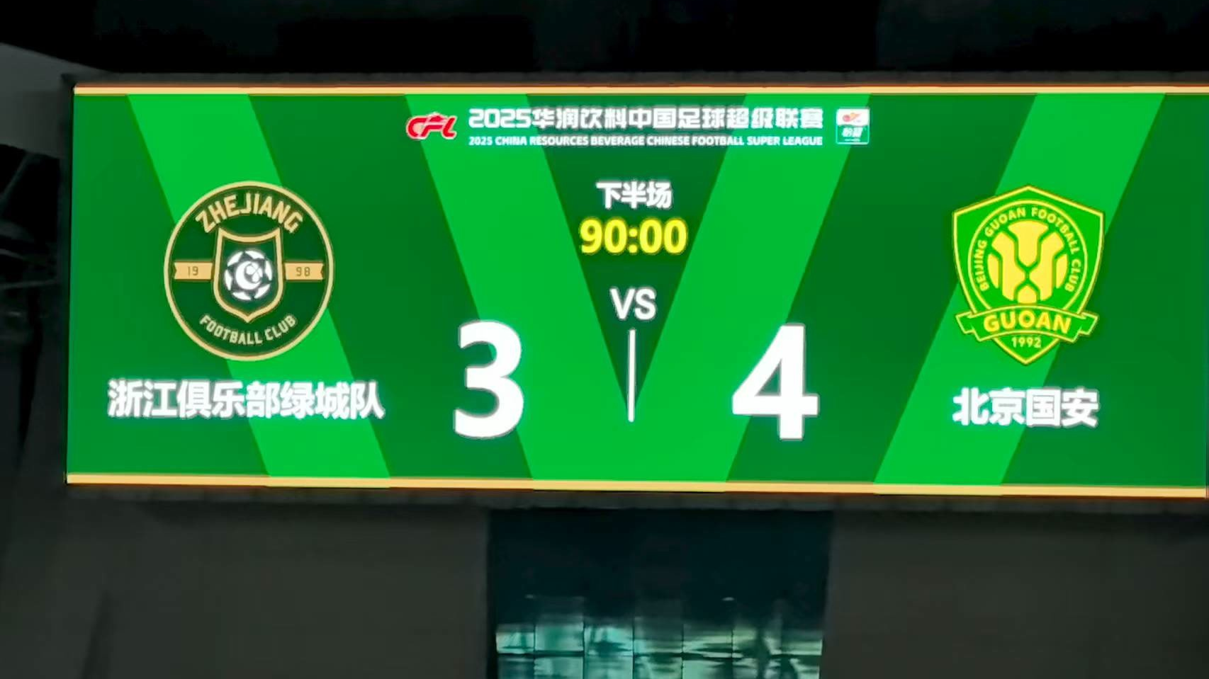 从1比3到4比3 国安客场逆转胜浙江
