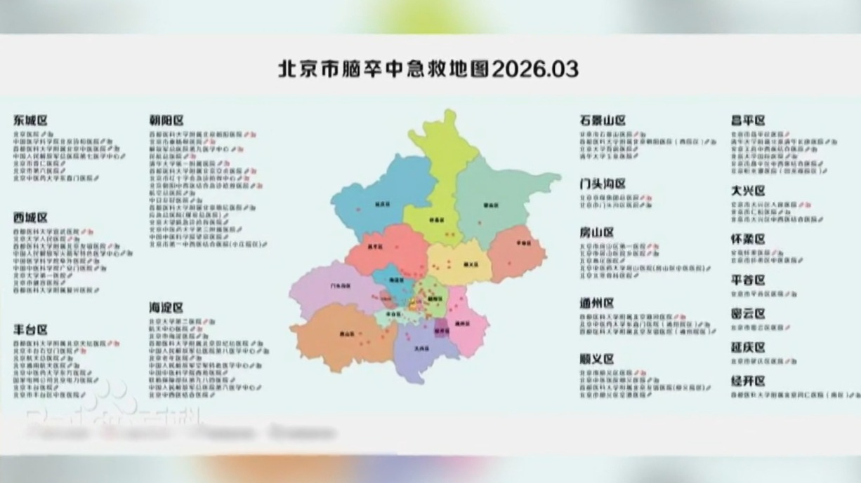 2026版北京市脑卒中急救地图发布 覆盖84家定点医院