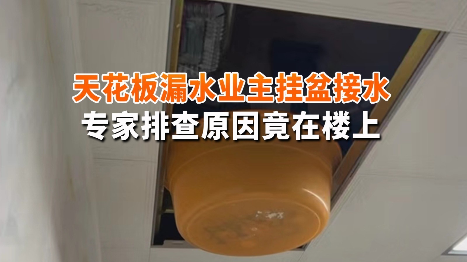 天花板漏水业主挂盆接水 专家排查原因竟在楼上 天花板漏水业主挂盆接水 专家排查原因竟在楼上