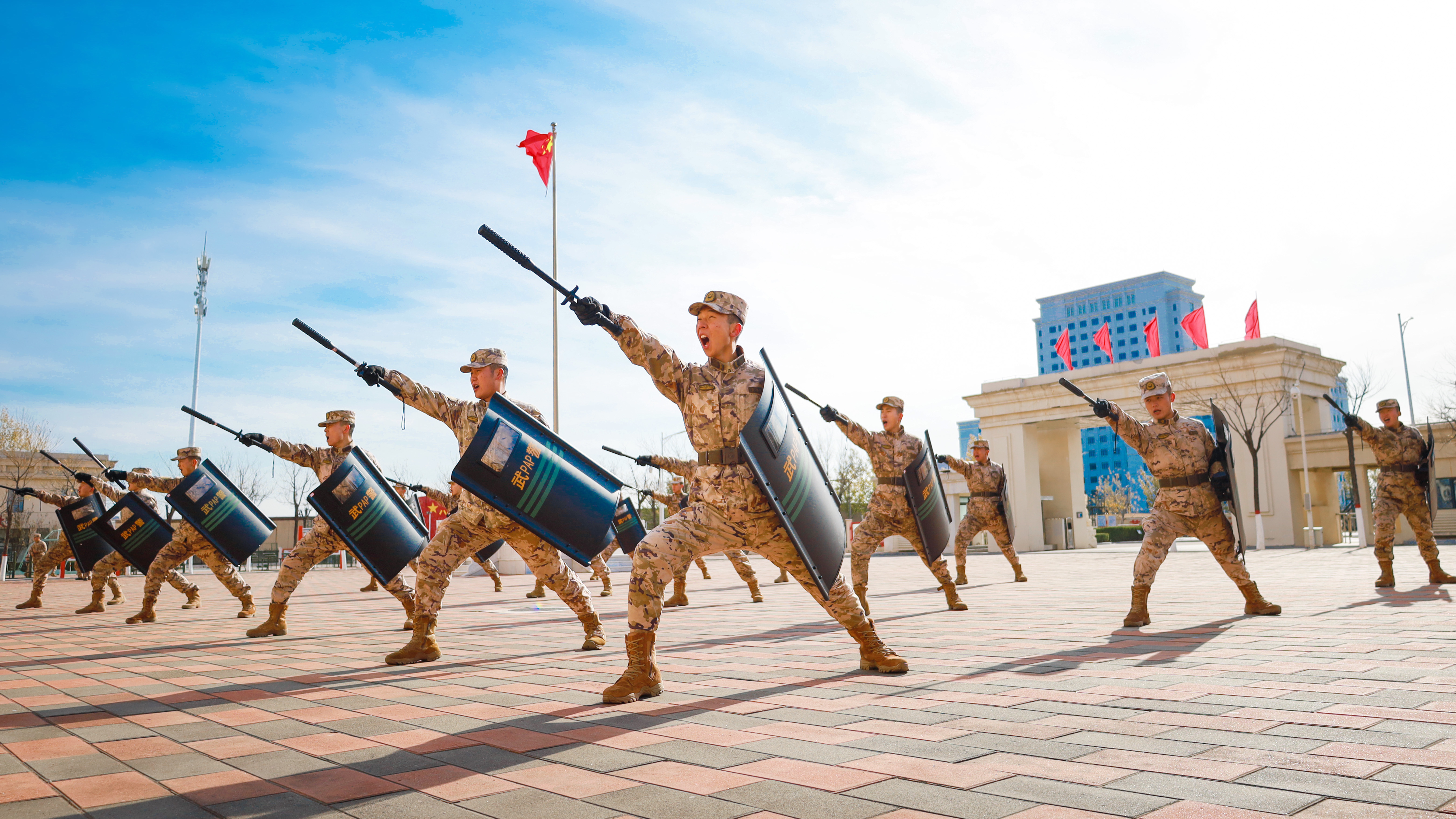 初冬砺剑淬锋芒 警棍盾牌练硬功 初冬砺剑淬锋芒 警棍盾牌练硬功