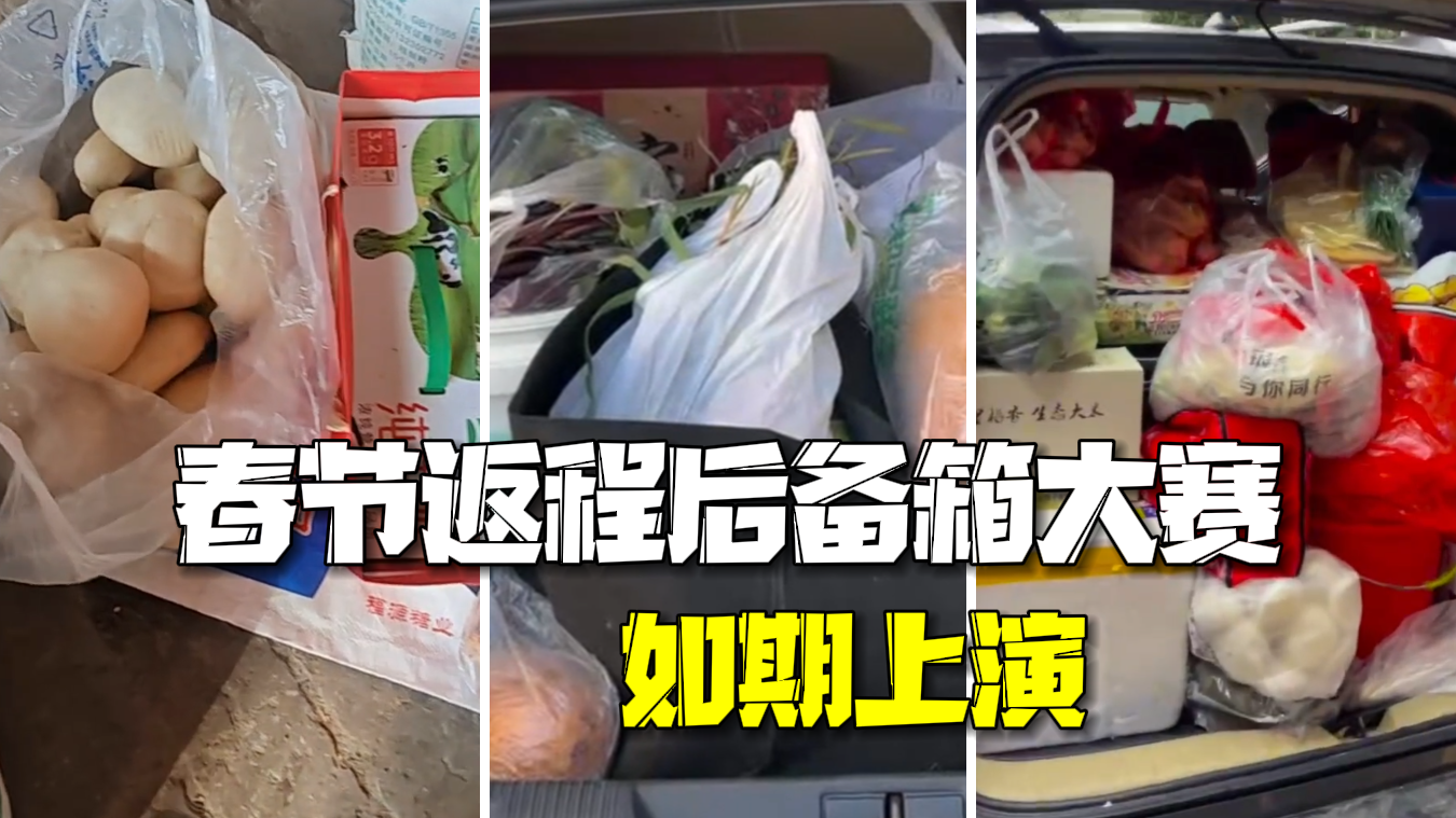 大江南北都一样~春节返程后备箱大赛如期上演:满满的都是家人的爱 大江南北都一样~春节返程后备箱大赛如期上演:满满的都是家人的爱